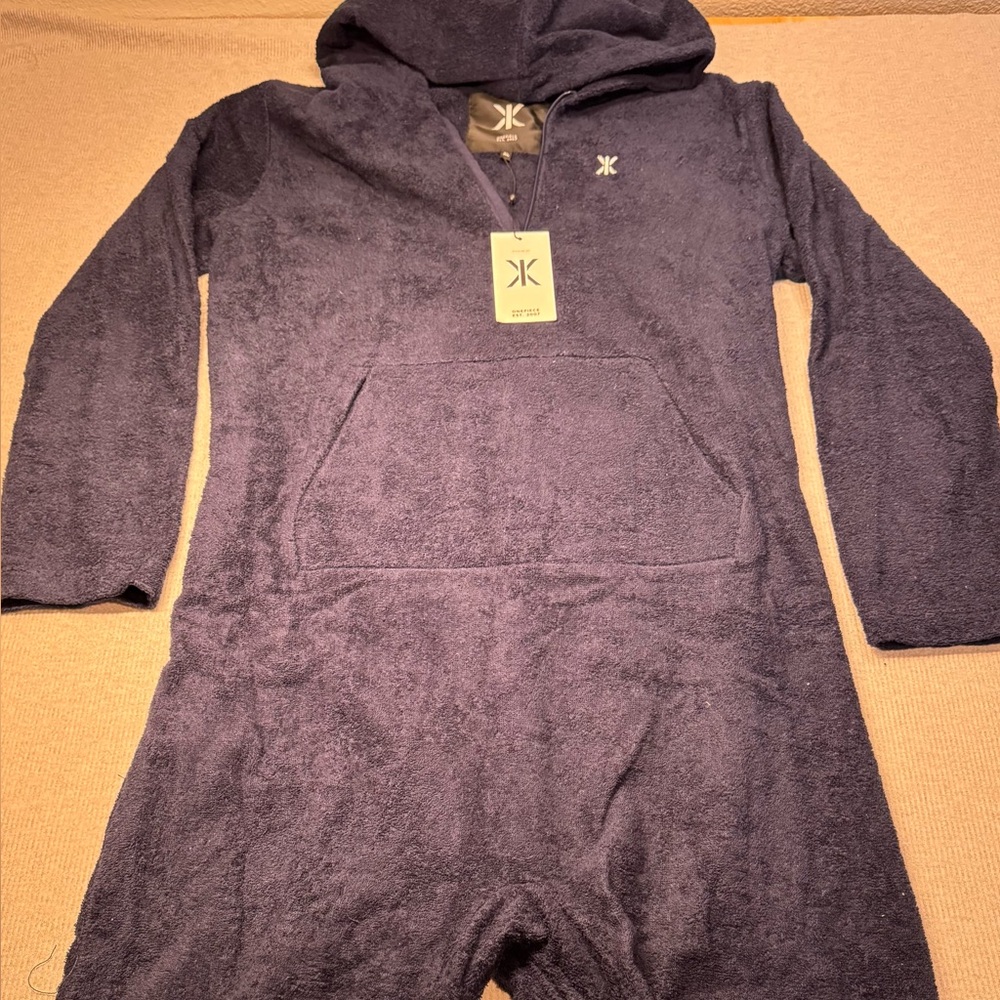 One piece hooded towel jumpsuit. Navy. Size XL. Brand new, with tags!
